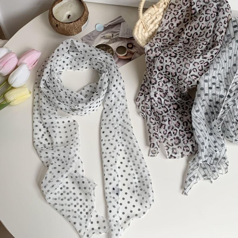 New silk scarf premium printing loose multi-purpose simple polka dot headband leopard print sweet cool streamer