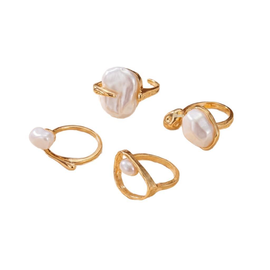Korean Retro Geometric Oval Hollow Ring Set - Stylish Irregular Finger Rings for Women