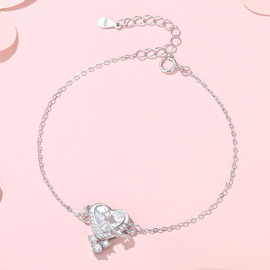 

S925 Женский небольшой комплект украшений из перламутра в форме сердца в корейском стиле с бриллиантами и цирконами Adjustable size