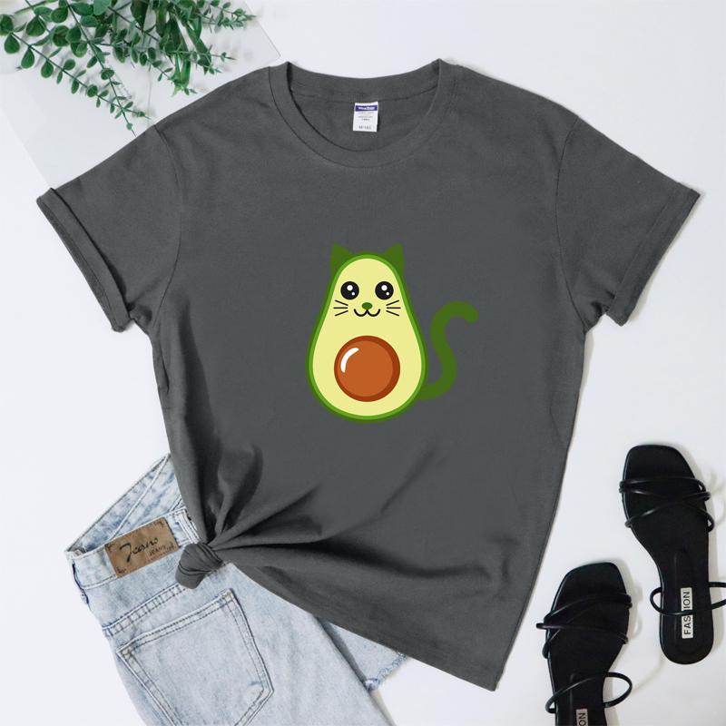 Avocado Cat 100% Cotton T-shirt Funny Women Short Sleeve Graphic Vegetarian Tshirt 5XL Cute Fur Mama Vegan Top Tee Shirt