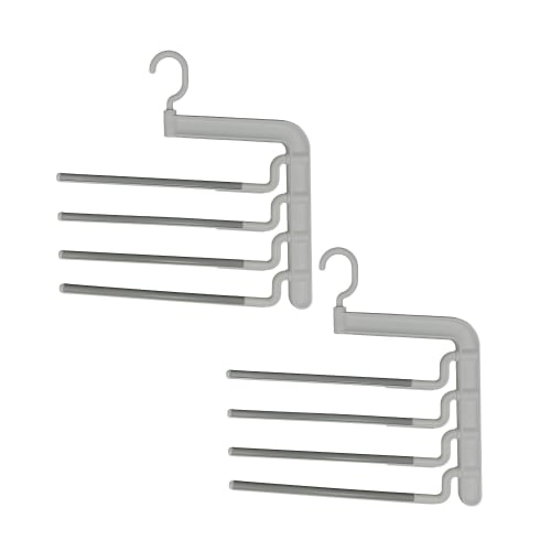 

Shinko Hanger Bottoms Bar, 4-Tier Clothes Hanger, Easy-to-Hang, Rubber-Coated, Non-Slip, Stylish, for Slacks and Trousers, Made in Japan, Gray, Set of