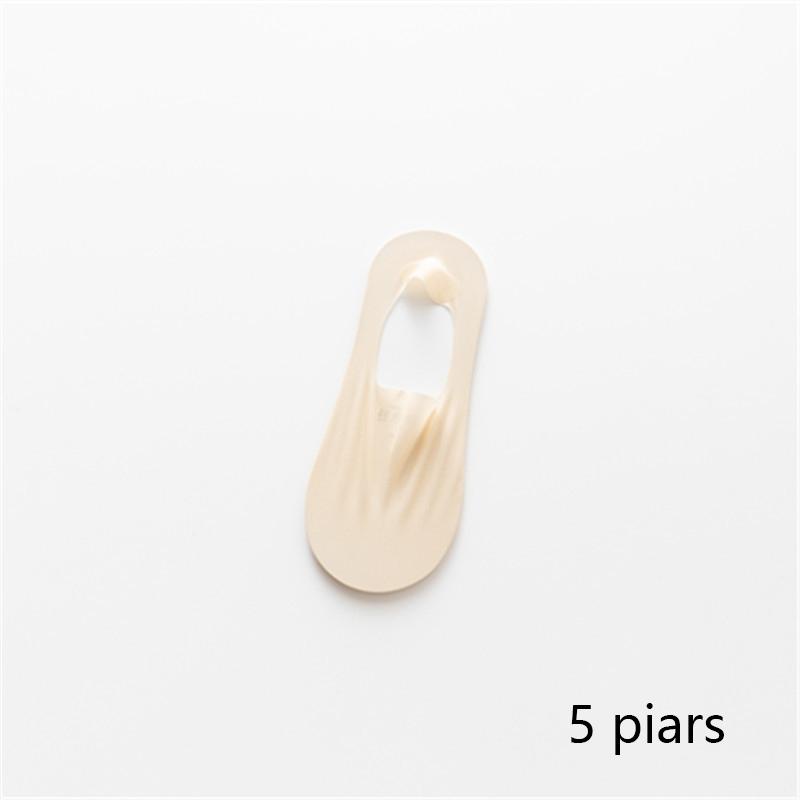 

5 пар летних невидимых силиконовых противоскользящих носков, ультратонкие дышащие носки без показа, однотонные низкие носки-лодочки из ледяного шелка 5pairs бежевый