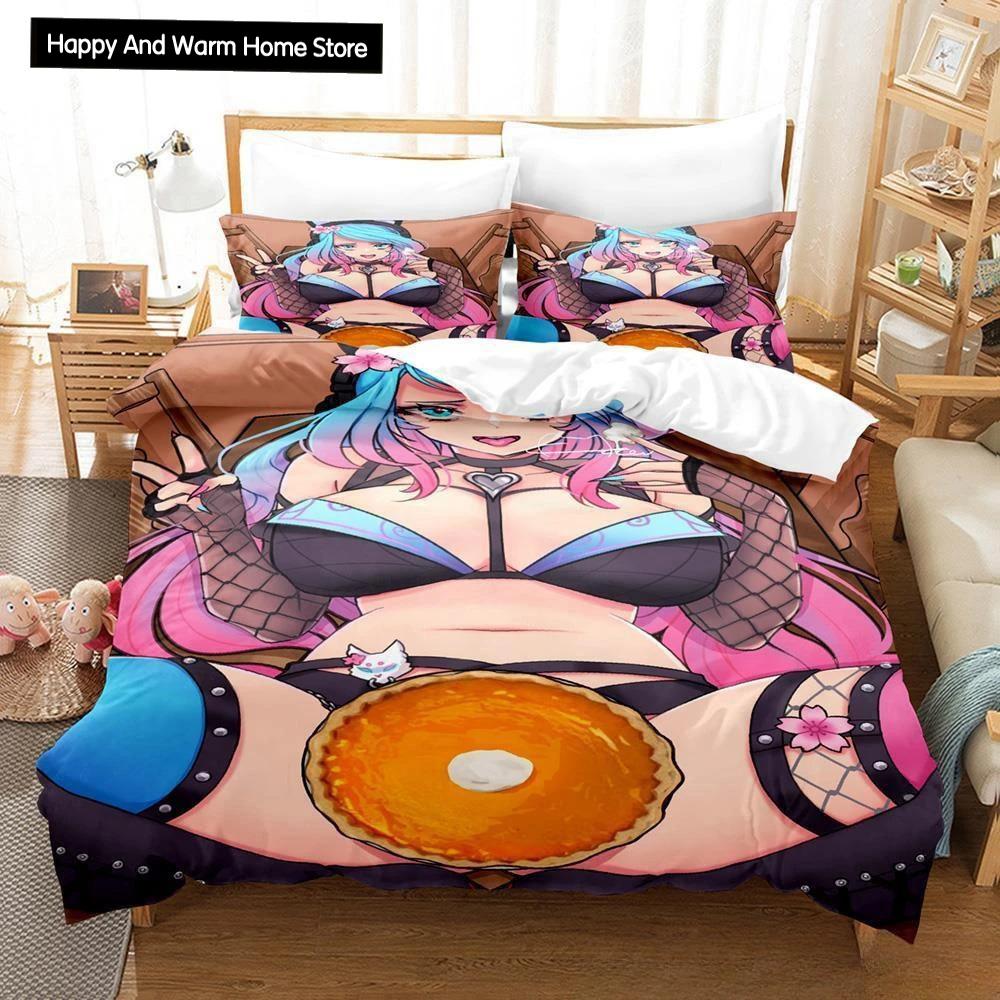 3D Anime Sexy Girls Silvervale Vtuber Bedding Collection Single Twin Full Queen King Size Bed Collection Adult Boys Bedroom Duvet Cover Collections