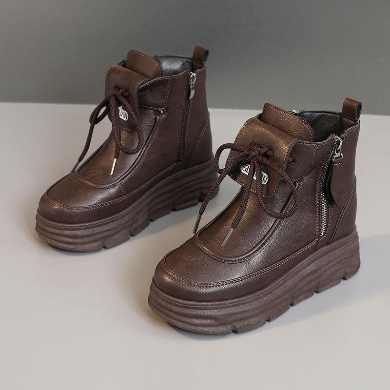 

W3680 Женские кроссовки на высокой платформе - Однотонные, Повседневный уличный стиль для весны и осени 2025 40 коричневый