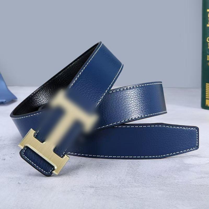 Cintura da Uomo di Alta Gamma con Motivo Litchi Moda Lettera H Fibbia Liscia Cintura Trendy per Ragazzo