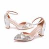 7 Cm Thick Heel Pointed Toe Shoes Hollow Shoes Square Root Sandals Rhinestone Wedding Shoes Women White Bride Wedding Shoes Diamond