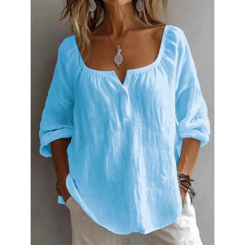 Casual Womens Vneck Long Sleeve T Shirt With Spliced Cotton Blend For Streetwear Style
