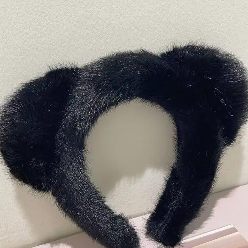 Süßes Plüsch-Stirnband mit Bärenohren, breite Krempe, für Damen, perfekt für Herbst und Winter.