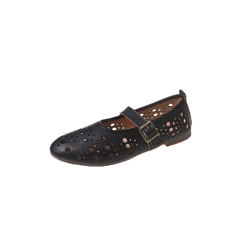 Fashion Summer Breathable Ballet Shoes Fashion Solid Colour Non-slip Hollow Out Flat Bottom Casual Slip On Loafers Sapatos Feminino