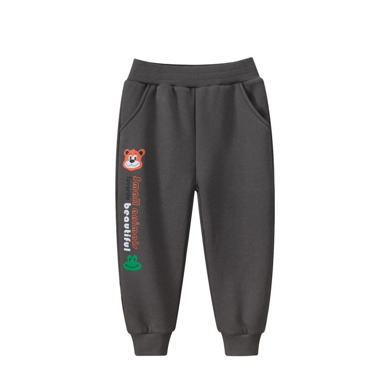27Home Brand Children s Clothing 2026 Autumn and Winter New Cartoon Print Children s Sweatpants Fleece-Lined Baby Sports Pants Dark Gray 140 cm