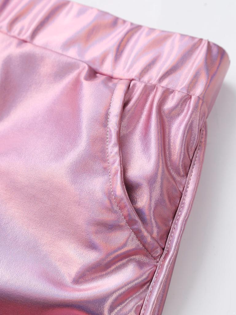 Mens Metallic Booty Shorts Shiny Elastic Waist Slim Fit Hot Pants Side Pockets Nightclub Shorts