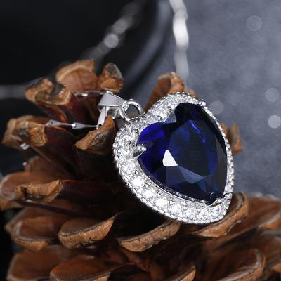 Romantic Heart Of The Ocean Blue Crystal Platinum Plated Ladies Pendant Necklace  Women Christmas Gift No Fade