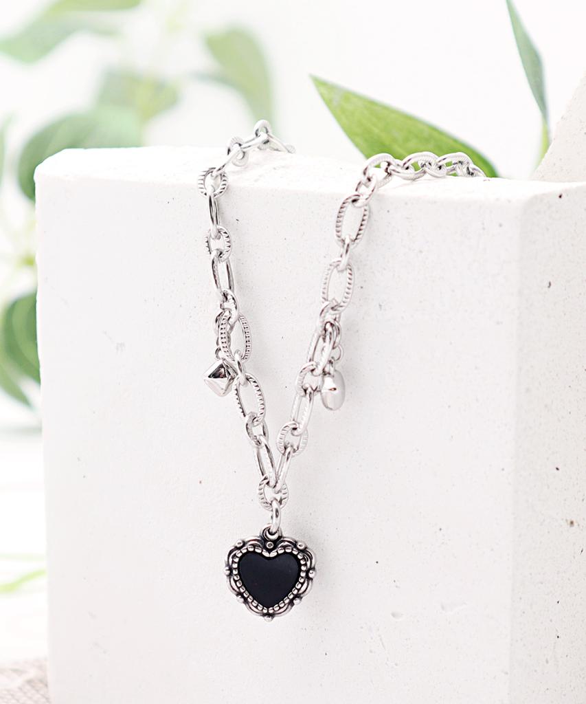 Polalita Surgical Black Heart Chain Necklace (Plt-Nl-041_Sv)