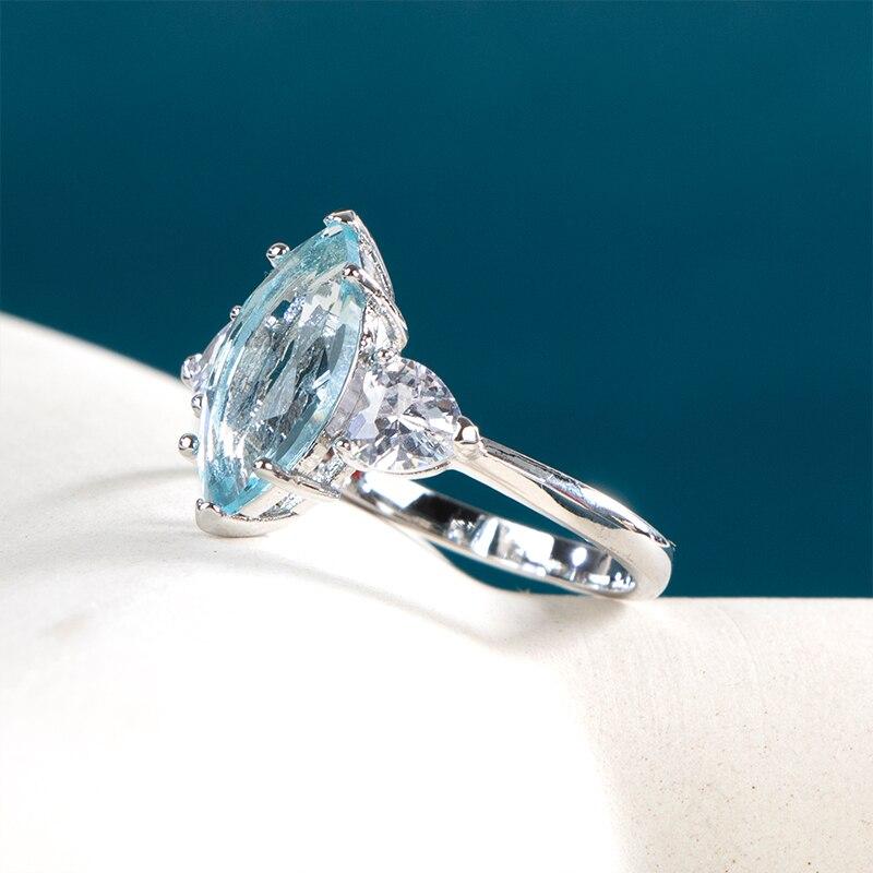 BELLA BOX Partysu Style Damen-Ring, himmelblau, oval, Zirkon, stilvoller Ehering, schönes Geschenk für Mädchen