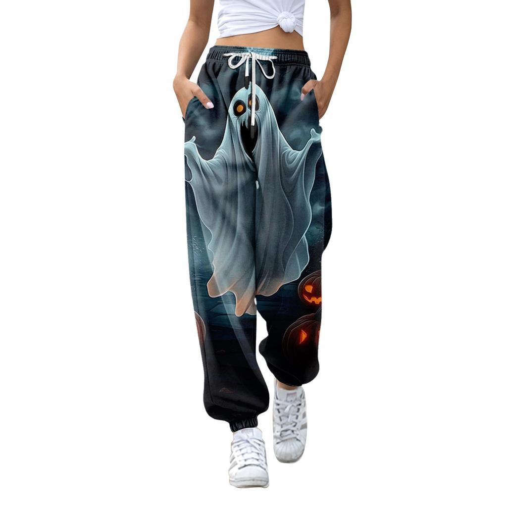 Women's Fashion Halloween Loose Drawstring Waist Solid Color Casual Sports Pants