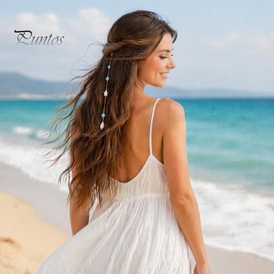 Invisible Clip Hair Charms Beach Mermaid Clip, Starfish Shell Bead Chain for Women, Seaside Party Decorations Boho Coastal Summer Vacation Styling