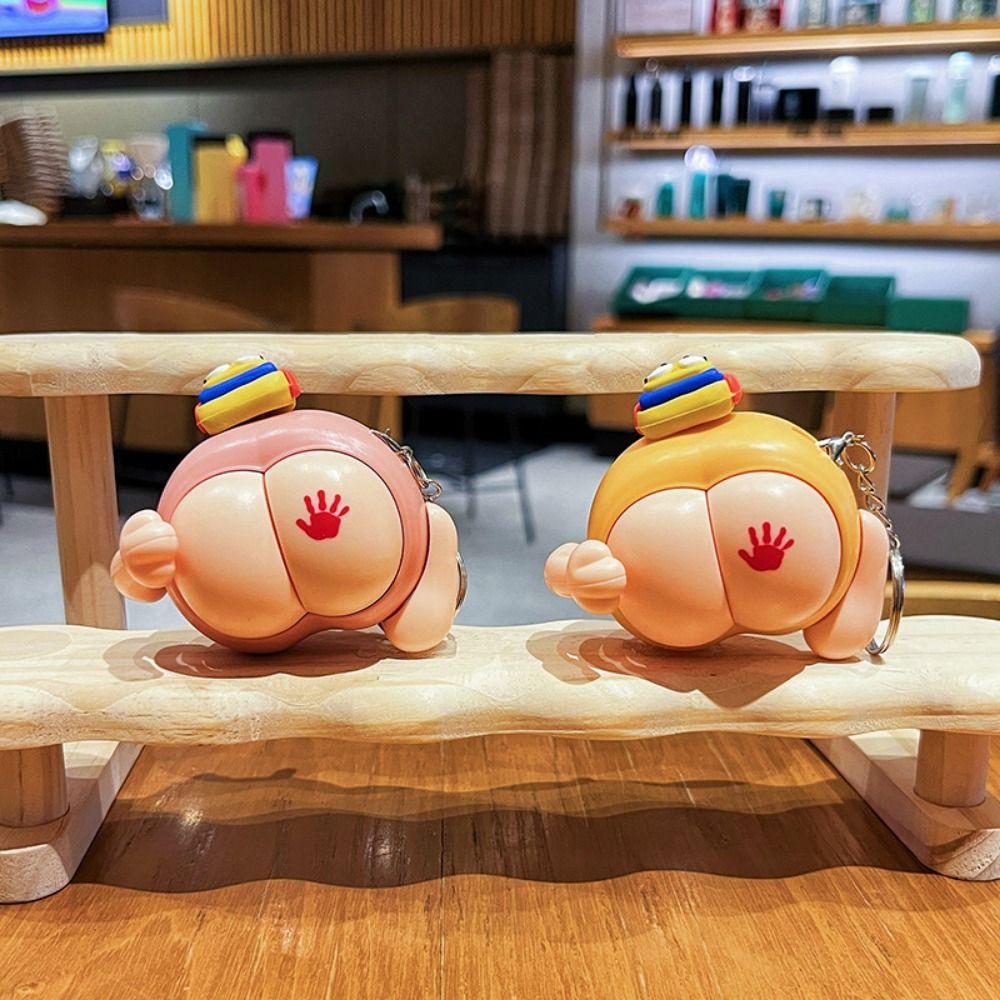 Cartoon Vocal Buttocks Toy Emit Light Fidget Keychain Toys Spanking Keychain Backpack Decor
