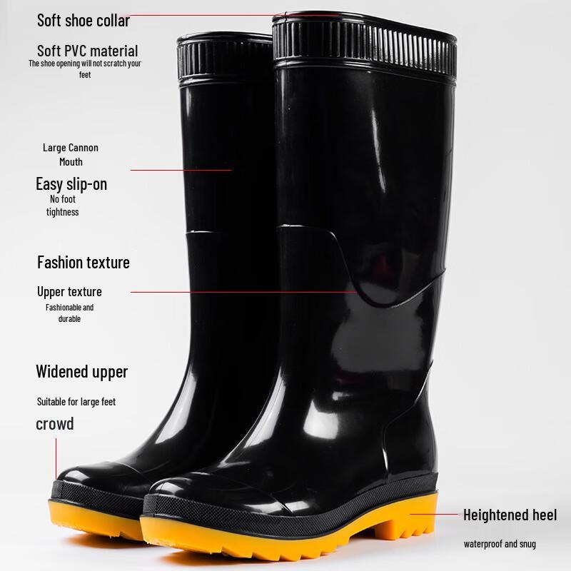 

Pelleme Men s High-Top Black PVC Work Rain Boots 44