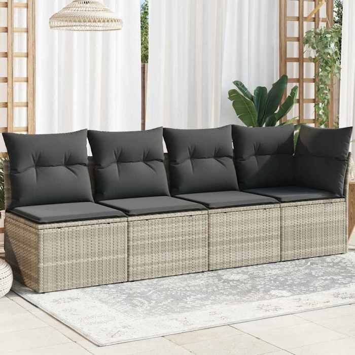 VidaXL Canapé de Jardin et Coussins 4 Places, Siège avec Housse, Meuble de Terrasse Patio Balcon Extérieur, Gris Clair 366177
