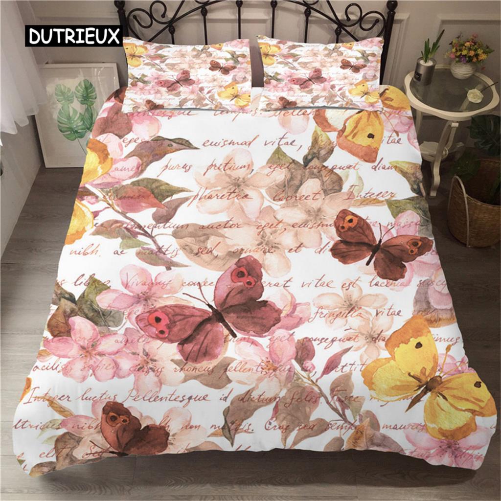 Butterfly Duvet Cover Set Twin Size Colorful Flying Butterfly Pattern Bedding Set for Kid Breathable Soft Microfiber Quilt Cover