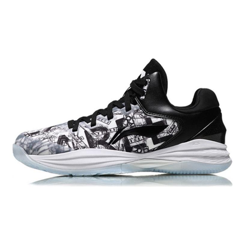 Li Ning Night Stalker Dämpfung Balance Niedriger Schaft Basketballschuhe Herren Schwarz Weiß Graffiti ABAN071-1