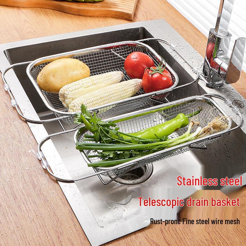 Stainless Steel Telescopic Sink Dish Rack and Vegetable Drain Basket
