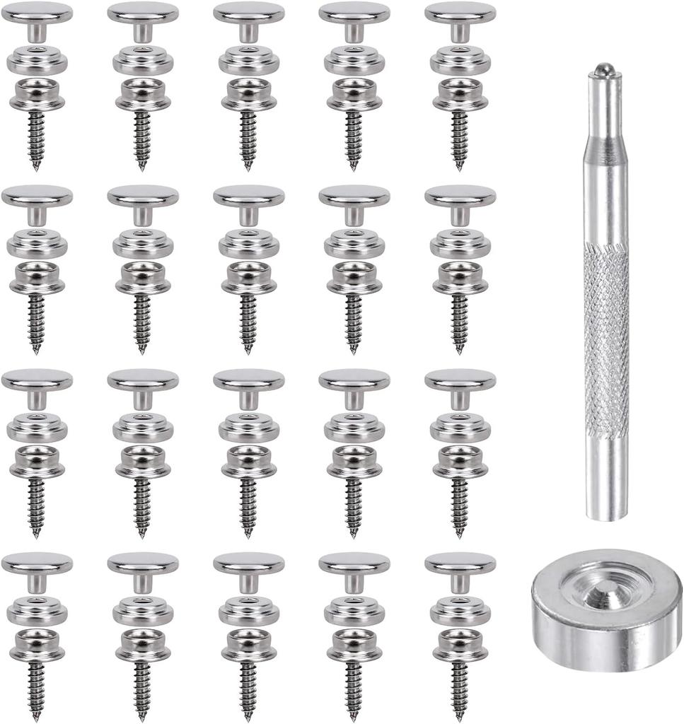 62-teiliges Edelstahl-Druckknopf-Set, 15 mm Marine-Qualität Canvas-Druckknöpfe, Geeignet für Bootsabdeckungen, Leder- und Holzarbeiten, Langlebig