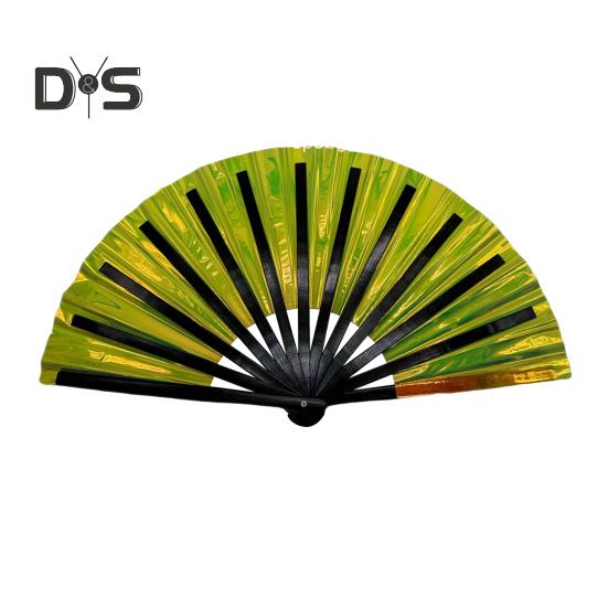 Holografischer Faltfächer, tragbar, schillernder PVC-Handfächer, Regenbogen-Sommer-Handfächer, Dekoration, Tanz-Performance-Requisiten, Party-Kostümzubehör