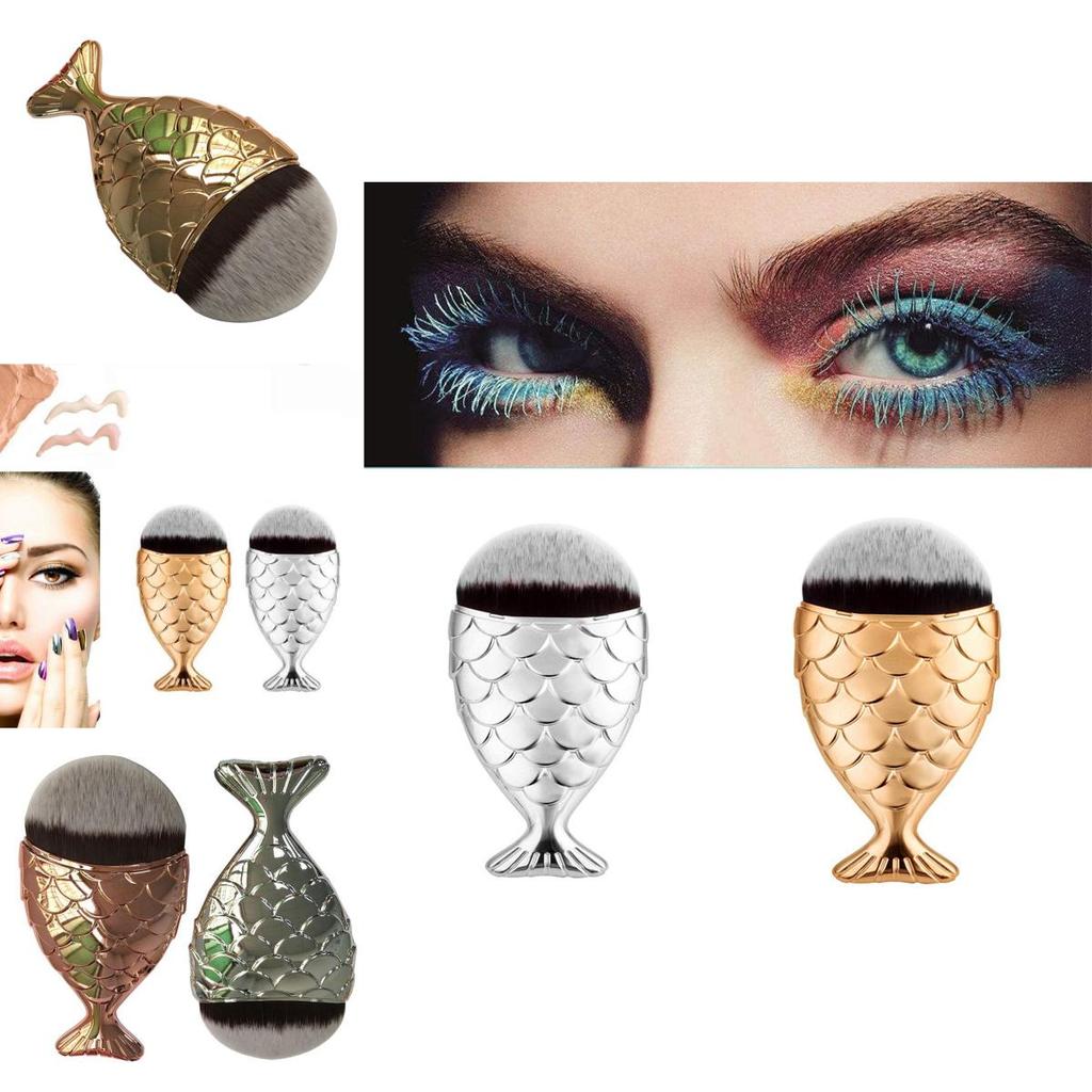 Mermaid Fish Scale Makeup Brush With Fish Tail Foundation Brush Powder Silver