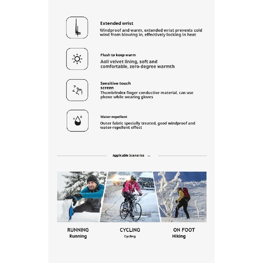 Men's Waterproof Touch Screen Cycling Gloves Winter Windproof Outdoor Motorcycle Ski Bike Warm Gloves for Riding And Scooter
