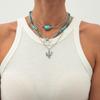 European and American Imitation Turquoise Cross Beaded Necklace, Retro Love Bow Pendant Collarbone Chain