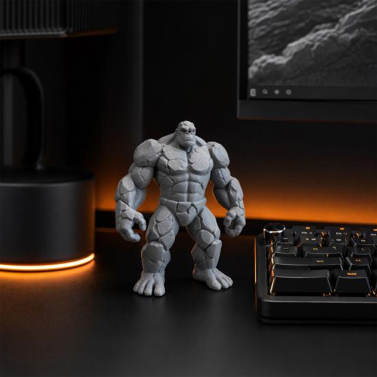 3D Printed Stone Gorilla Statue, Rock Muscle Figure with Heavy Base, Creative Desk Decor, Home Office Ornament, Unique Gift for Men Boys