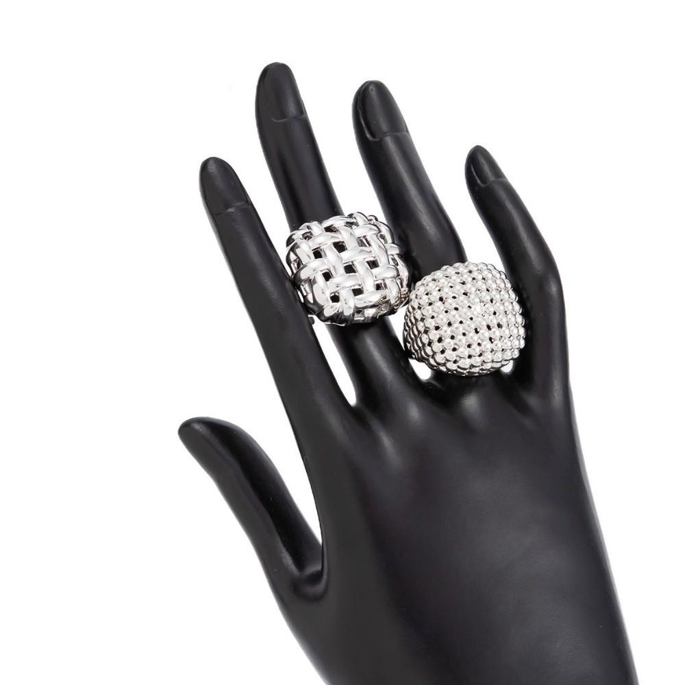 Adjustable Metal Weave Hollow Rings Chunky Design 2 Pcs/Set Geometric Rings Party Accessories