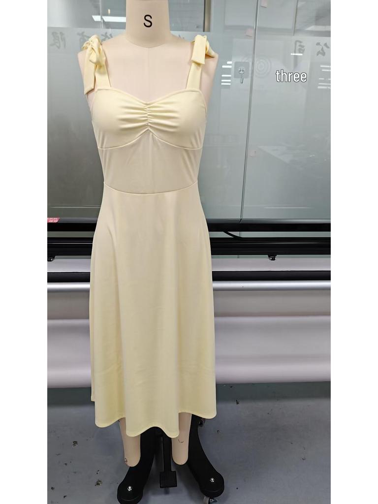 Elegant Strappy Solid Color Women's Long Dress for Spring-Summer