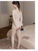 Herbst/Winter Nahtloses Warmes Rundhals Body Shaping Set: Fischgrätenmuster High Waist Leichte Ober- und Unterteile