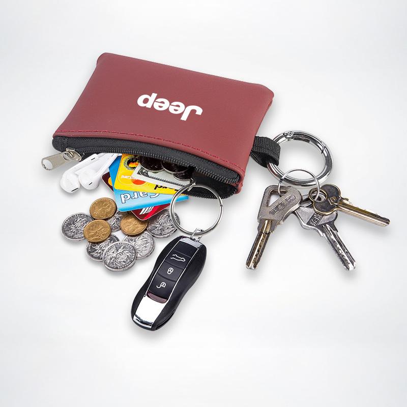 Car Leather Key Bag Coin Wallet Zipper Storage Bag For Jeep Grand Cherokee Wrangler JK Gladiator Compass Renegade Wagoneer Recon ANQ1