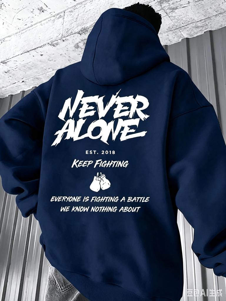 Men's Casual Hooded Sweatshirt with Pockets, Loose Long-sleeved Pullover, Letter-print Design for Autumn and Winter Street Style