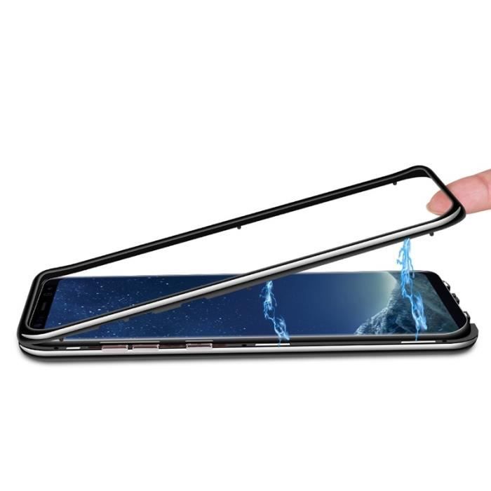 Coque de smartphone - PHONILLICO - Samsung Galaxy S8 - Magnétique - Protection complète - Métal et verre trempé
