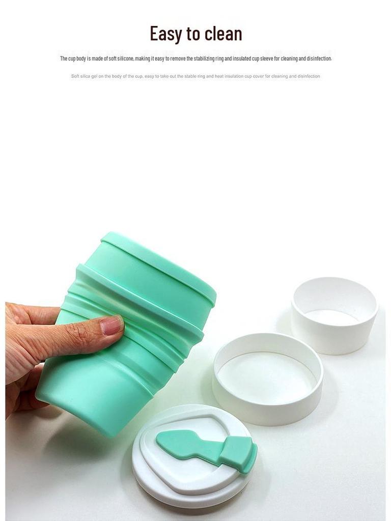 350ml Portable Silicone Collapsible Cup with Lid - High Temp Resistant & Anti-Scald Coffee Mug
