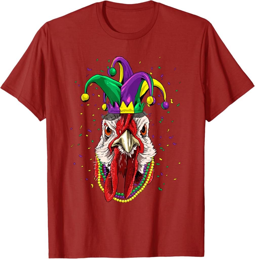 Turkey Mardi Gras  T-Shirt Chicken Animal Lover Graphic Tee Men Casual Cotton