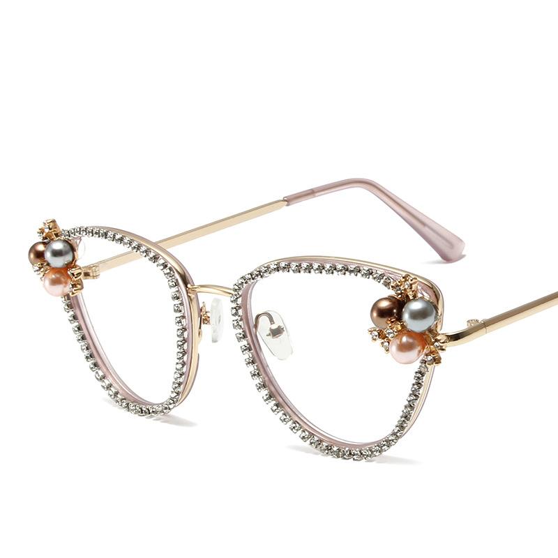 

Винтажные сексуальные женские очки кошачий глаз с защитой от синего света, оправы для женских очков класса люкс с бриллиантами и жемчугом, прозрачные очки фиолетовый