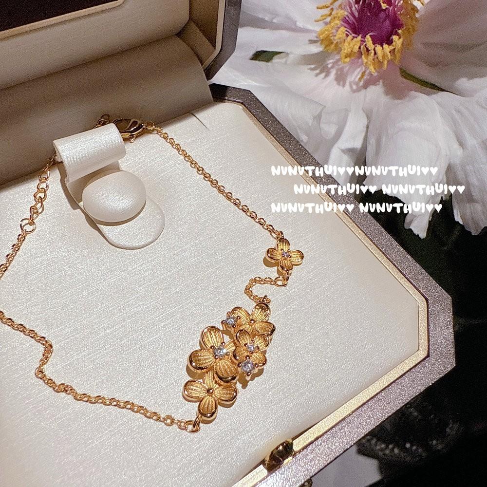 Ancient Filigree Point Diamond Osmanthus Petal Gemstone Necklace, New Chinese Style, Golden Osmanthus Flower Bracelet, Earring Set.