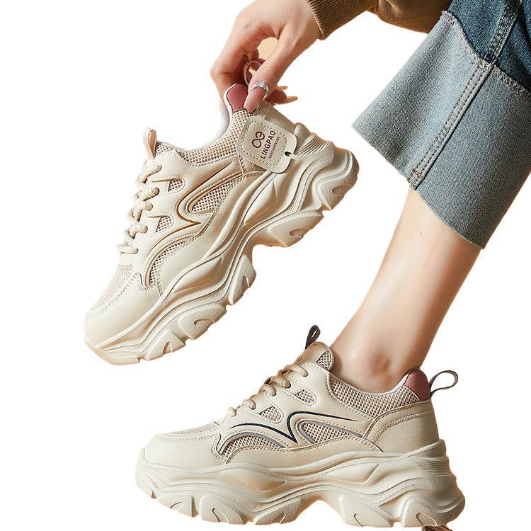Yang Mi Style Women's Dad Shoes - 2025 Autumn: Thick-Soled, Height-Increasing, Breathable Mesh, Lightweight, Versatile Sneakers