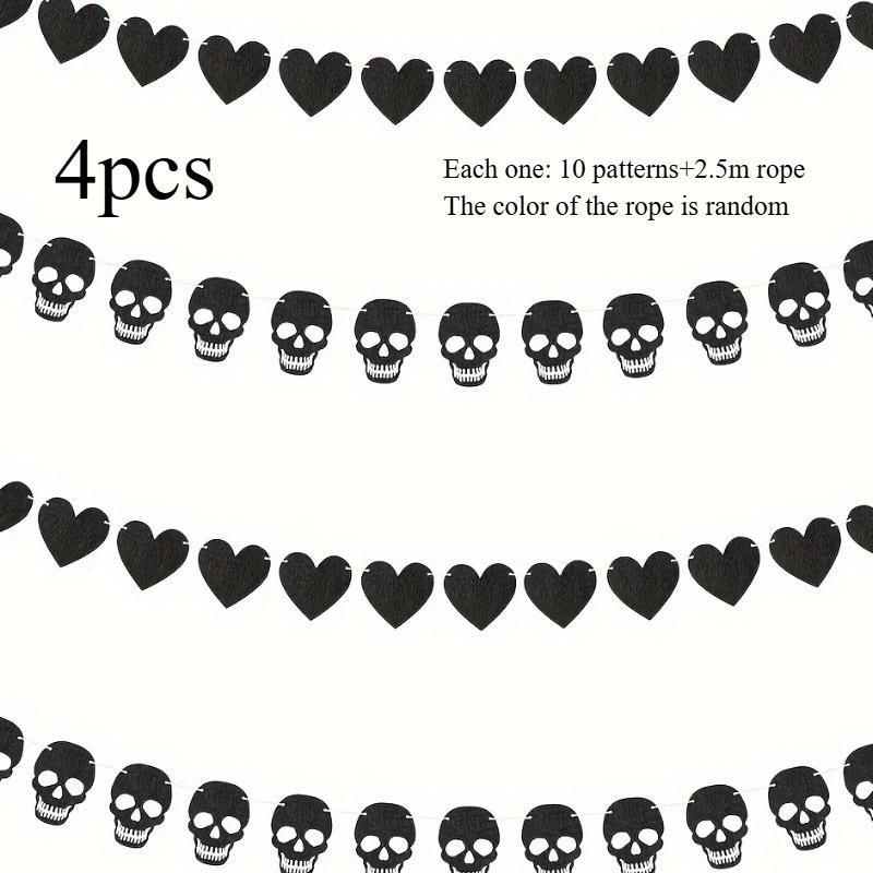 

4pcs Gothic Black Heart Skull Garland Banner Kit Valentine s Day for Gothic Birthday Party Decoration Halloween Home Decoration