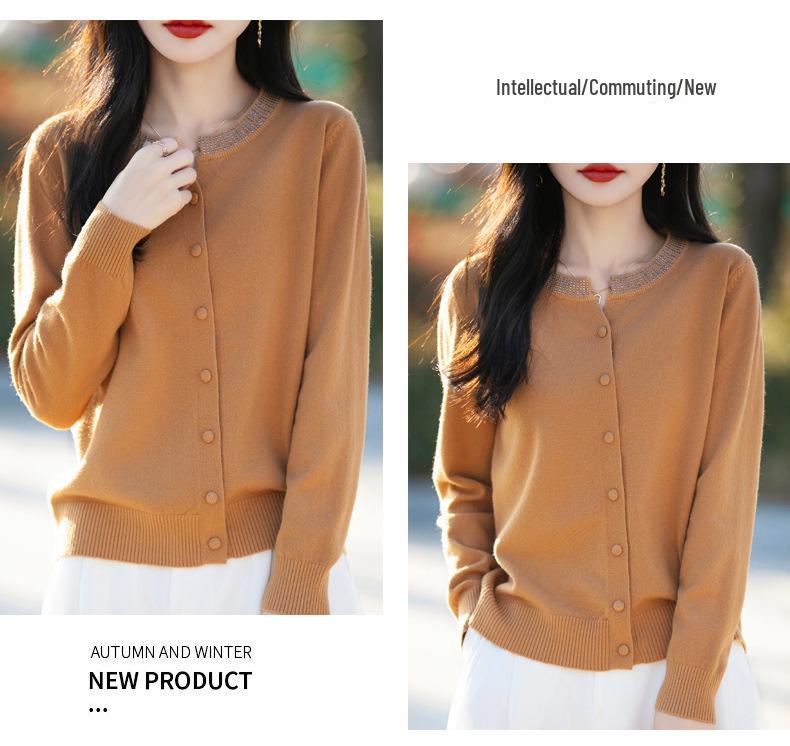 2025 Spring Women's Round Neck Velvet Cardigan Sweater