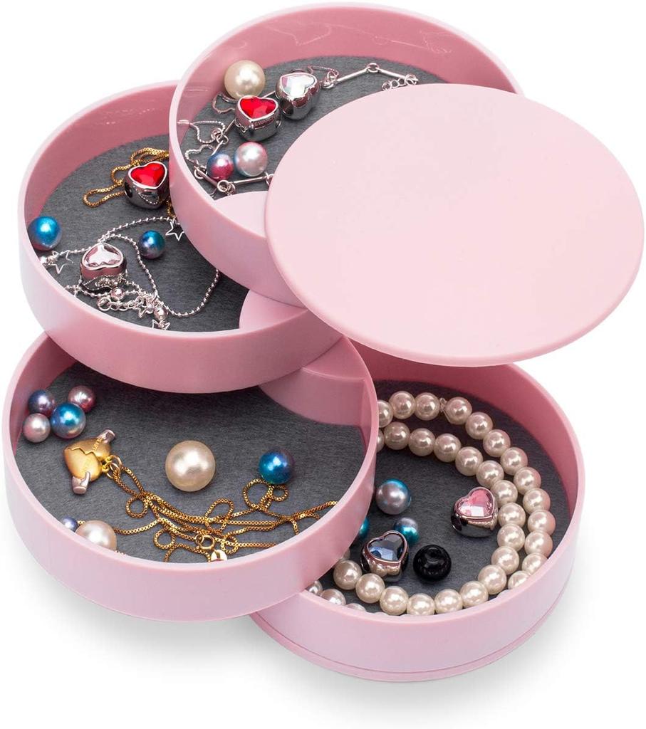 Jewelry Storage Box, Small Jewelry Box Earring Holder for Women, Jewelry Storage Box 4-Tier Rotatable Jewelry Accessories Storage Tray with Lid