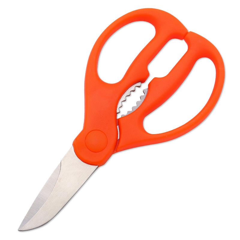 Stainless Steel Sharp Chicken Bone Food Scissors Vegetable Household Black Orange PP Handle Shears Barbecue with Nutcracker