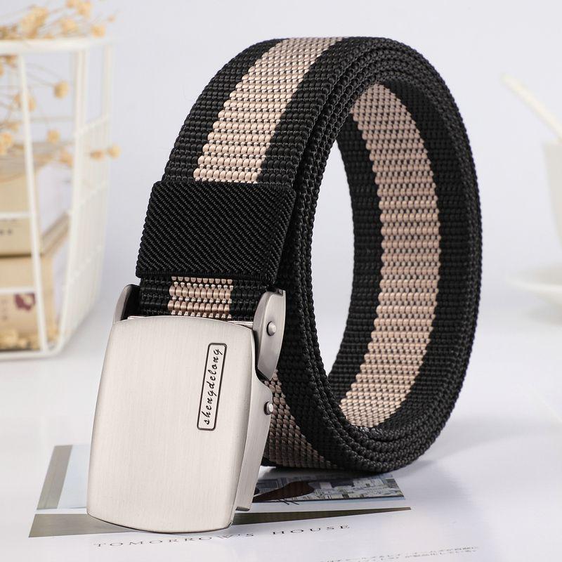 Men's Canvas Belt with Automatic Smooth Buckle - Casual Korean Style for Workwear, Students, and Outdoor Activities