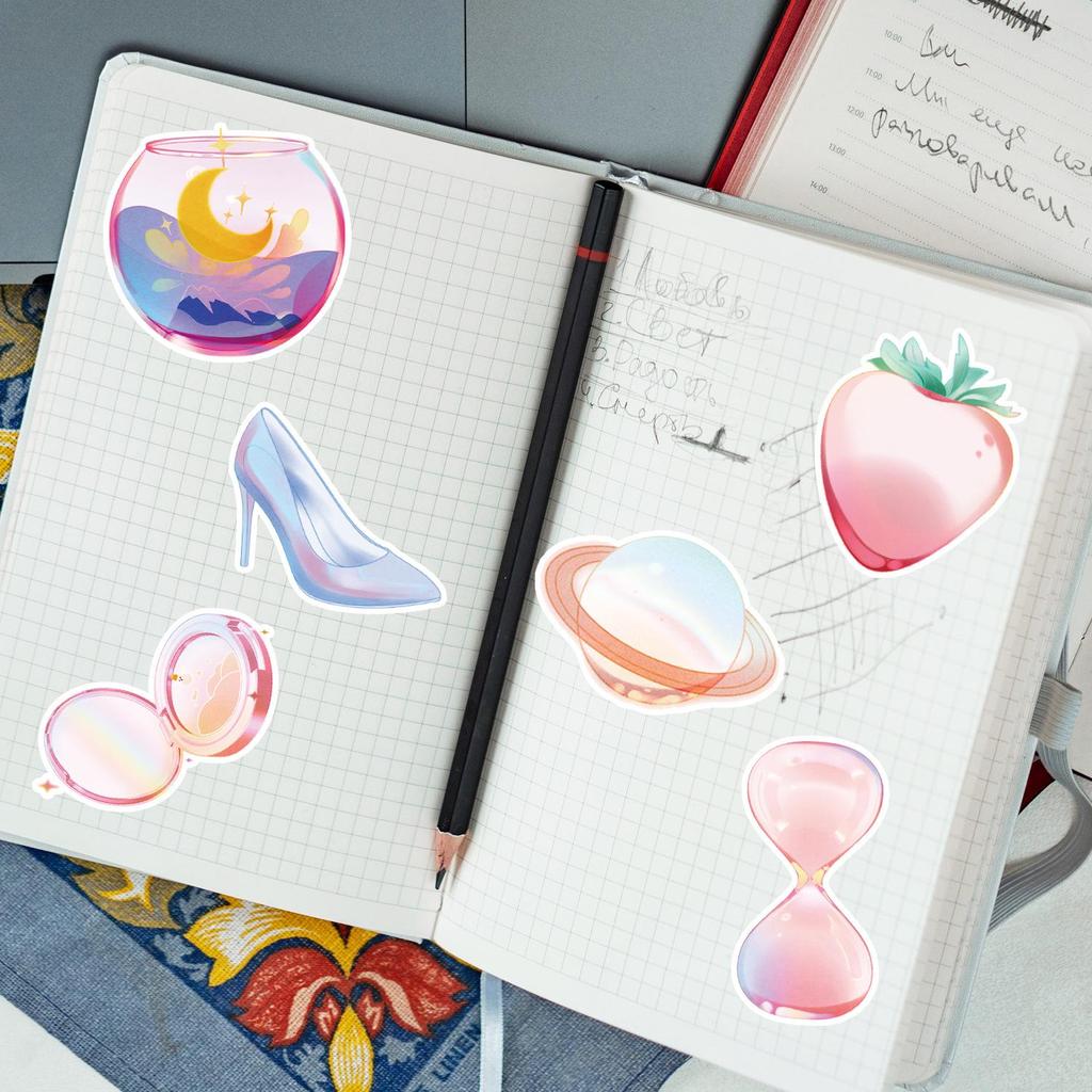 50 Dreamy Transparent Texture Graffiti Stickers - Waterproof Decorative Stickers for Notebooks & Water Cups, Creative Kids Stickers