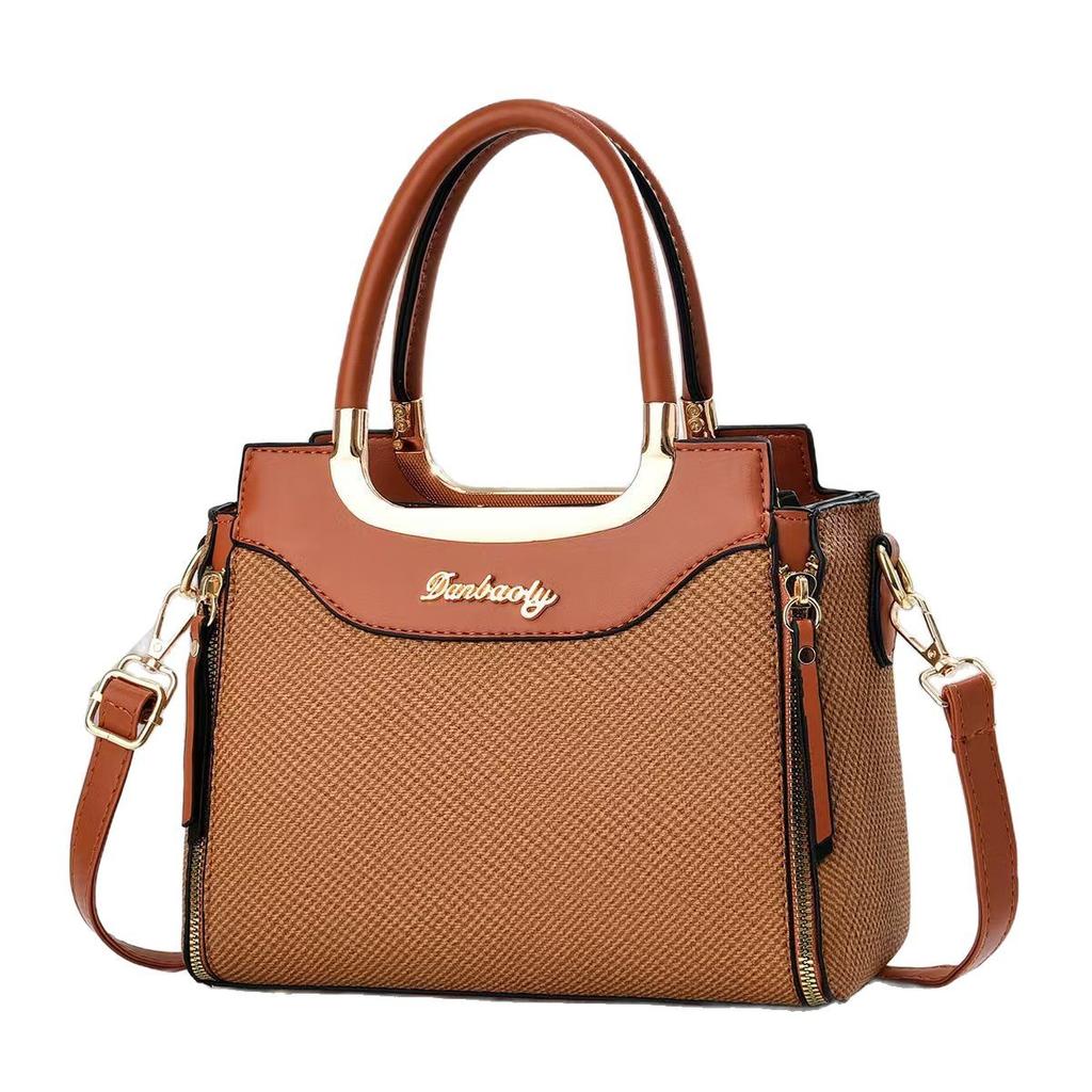 New Canvas Splicing Fashion Handbag High Appearance Level Large Capacity All-in-one Shoulder Bag Canvas Texture Female Bag